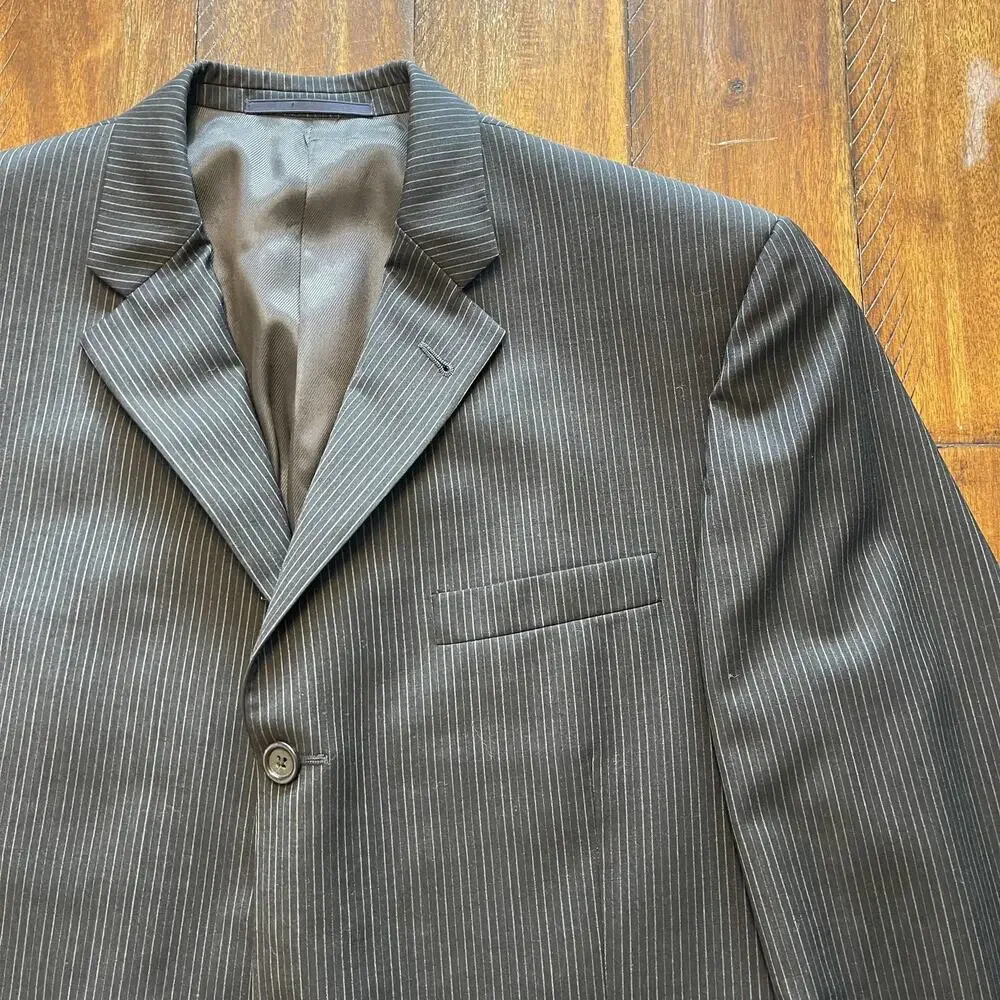 Vintage Burberry London Sport Coat Mens 44R Gray Pinstripe Wool 3 Button Blazer